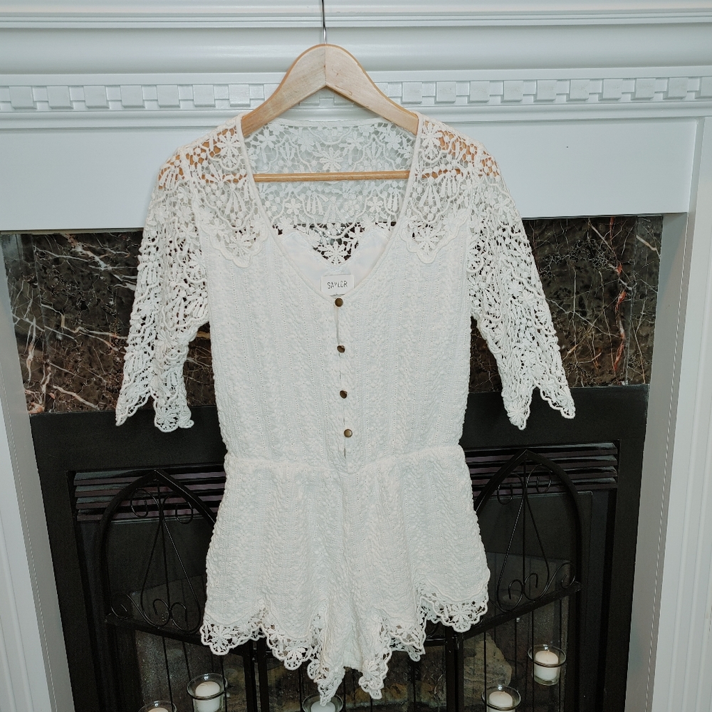 SAYLOR GRACE LACE ROMPER, CREAM S - Picture 1 of 13